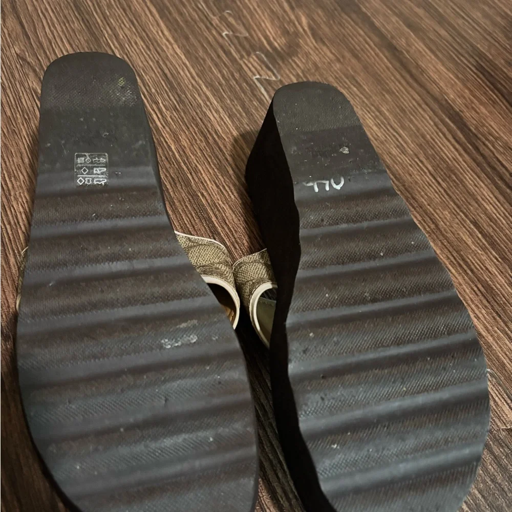Coach Signature Canvas Thong Sandals in Brown and Black